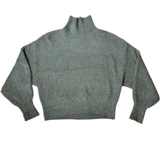 H&M Chunky Knit Cropped Mock Neck Sweater Size XS Green Grey - Picture 1 of 8